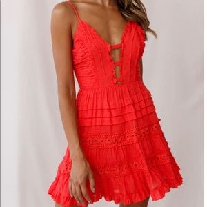 Selfie Leslie - Riley Deep V neckline Ruffle Detailed Red Dress